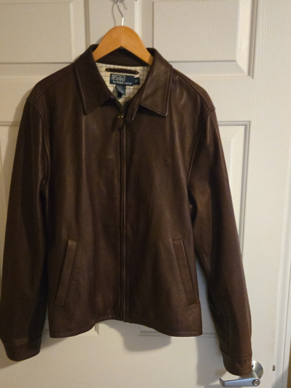 Polo by Ralph Lauren Men's Dark Brown Leather Bomber Jacket. Large.